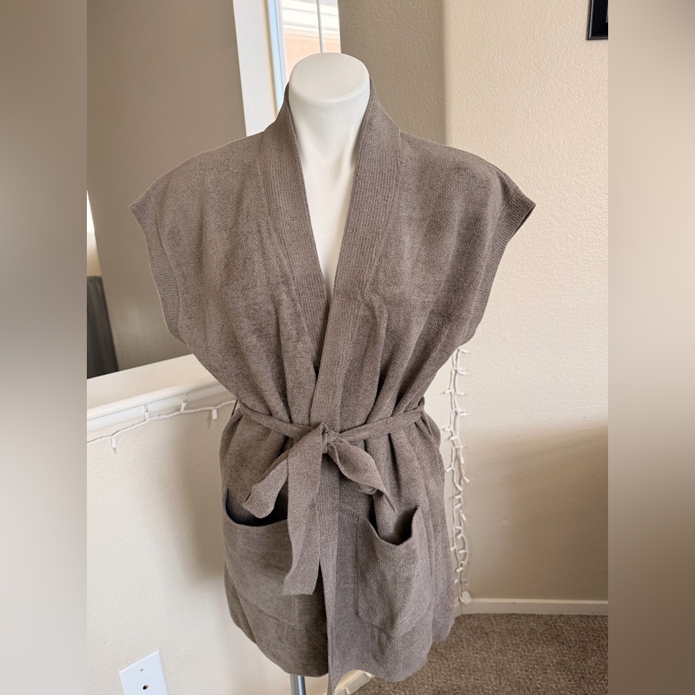 Barefoot Dreams Cozychic Ultra Lite Waist Tie Vest Cardigan Sweater Size L (A10)